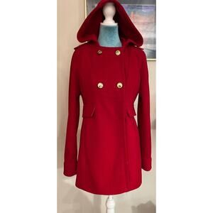 Tommy Hilfiger red hooded double breasted coat size medium